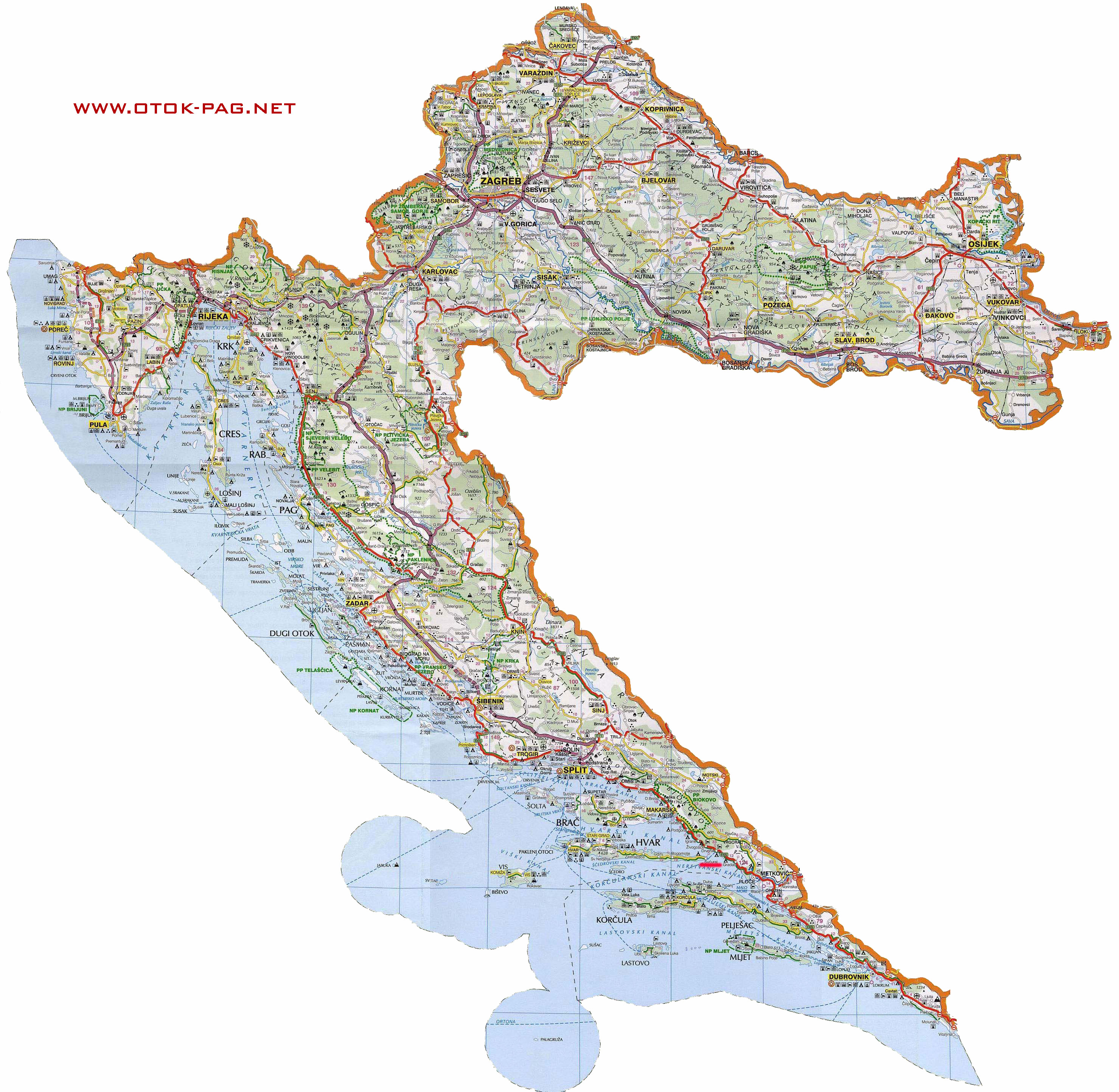 geografska karta hrvatske download Otok Pag   Apartmani, sobe, hoteli, privatni smještaj :: Auto karte geografska karta hrvatske download